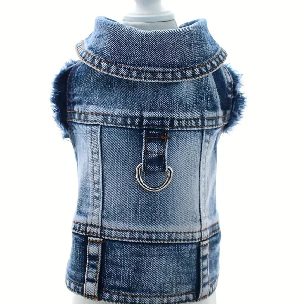 🆕 Denim Dog Vest Harness for Small Breeds, Jean Jacket Style w/ Traction Buckle